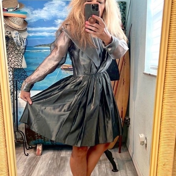 VTG(Rare),Lola Berent,Stunning Evening, Metallic Silver Cocktail Dress,Size 4 - Picture 7 of 16